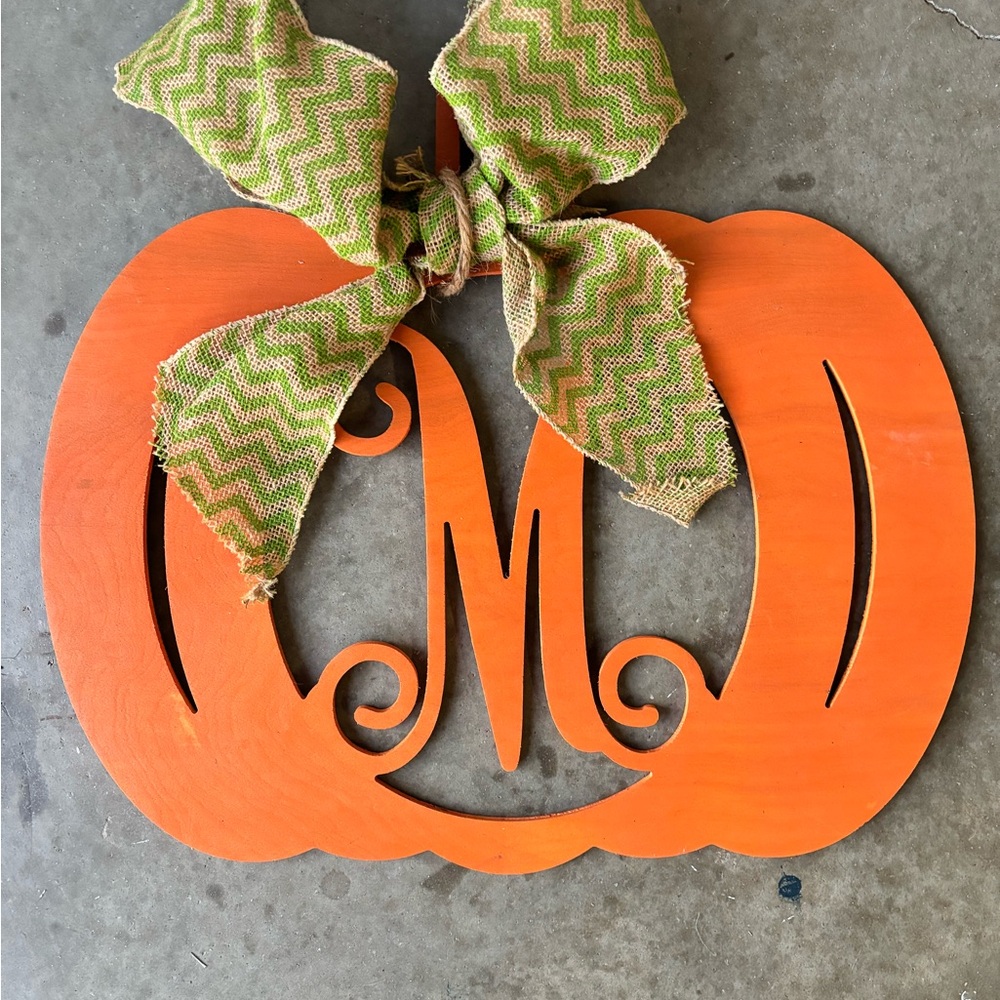 M Pumpkin Door Hanger with Bow